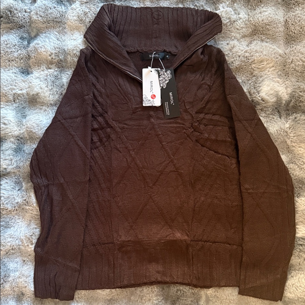 MIROL Women's Chocolate 1/4 Zip-Up Sweater